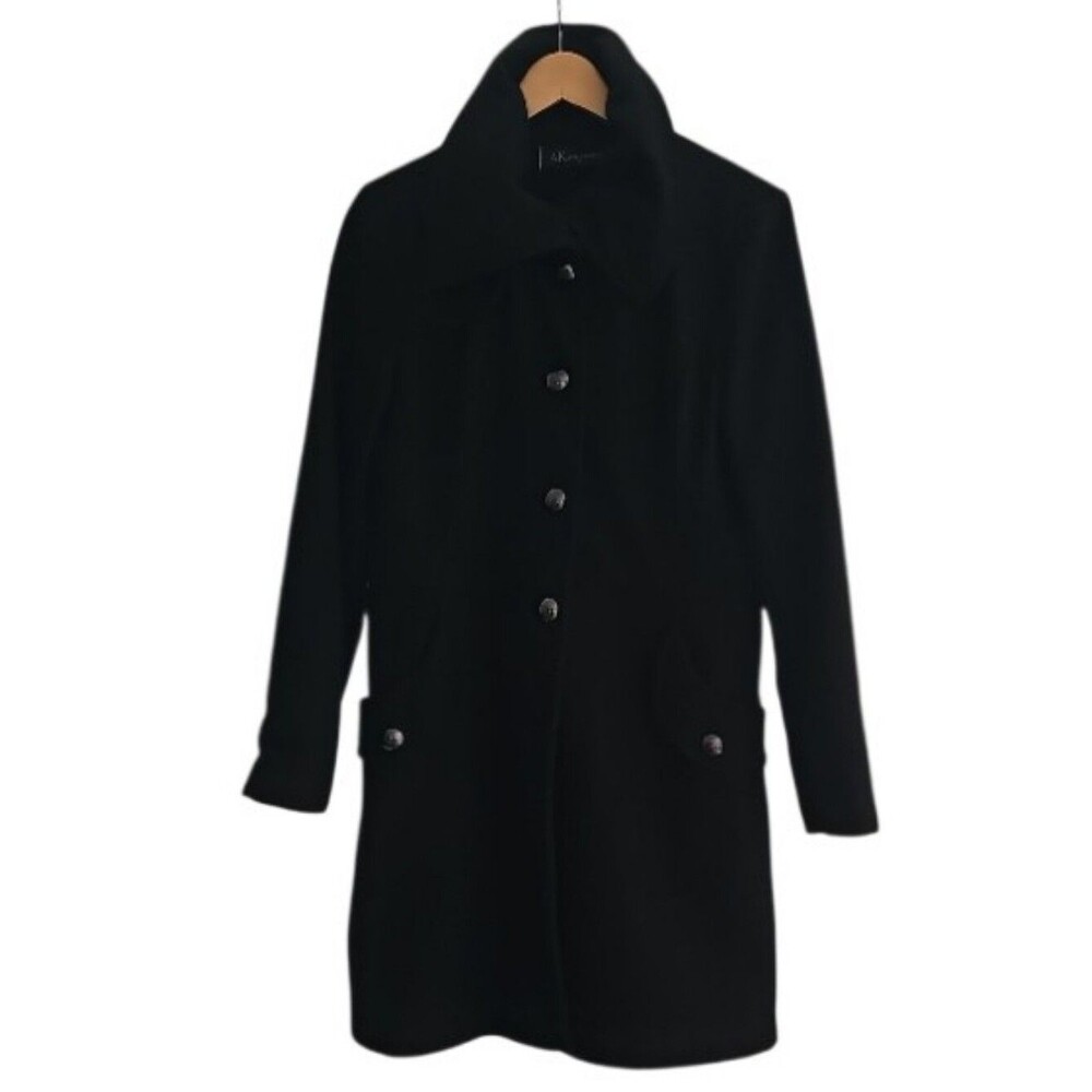 AK Anne Klein Wool Blend Coat Women’s L Black Tailored Walking Winter Coat